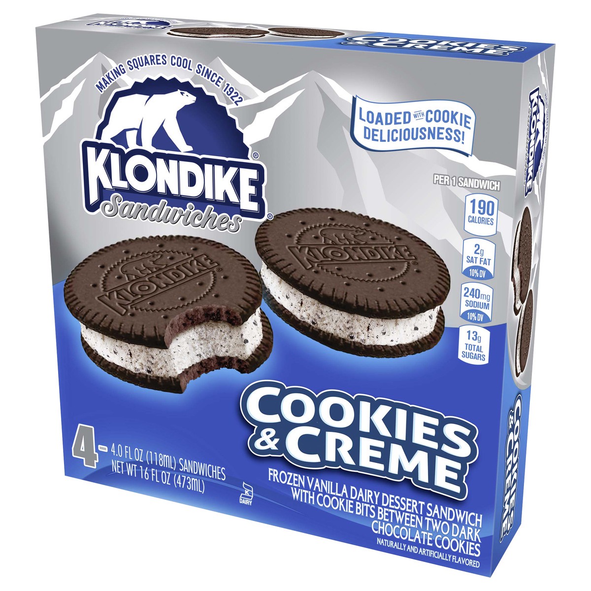 slide 4 of 9, Klondike Frozen Dairy Dessert Sandwiches Cookies and Creme, 4 fl oz, 4 Count, 4 ct