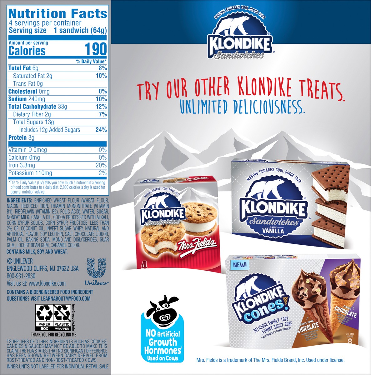 slide 6 of 9, Klondike Frozen Dairy Dessert Sandwiches Cookies and Creme, 4 fl oz, 4 Count, 4 ct