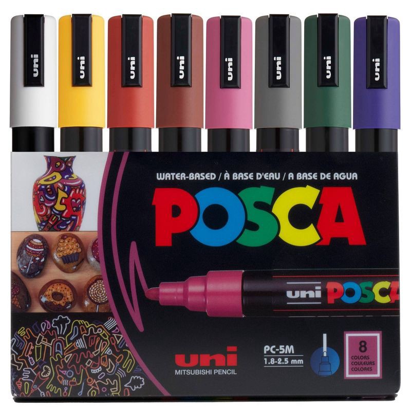slide 1 of 7, uniball POSCA 8pk PC-5M Water Based Paint Markers Medium Tip 1.8-2.5mm Dark Colors, 8 ct