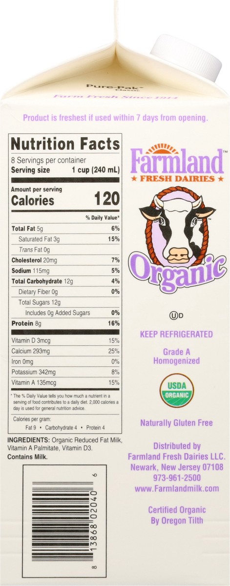 slide 8 of 14, Farmland 2% Reduced Fat Organic Milk 0.5 gal, 1/2 gal