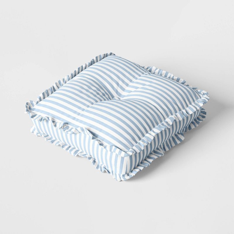 slide 3 of 4, Oversized Square Stripe Pillow with Ruffle Trim Blue/White - Threshold™, 1 ct