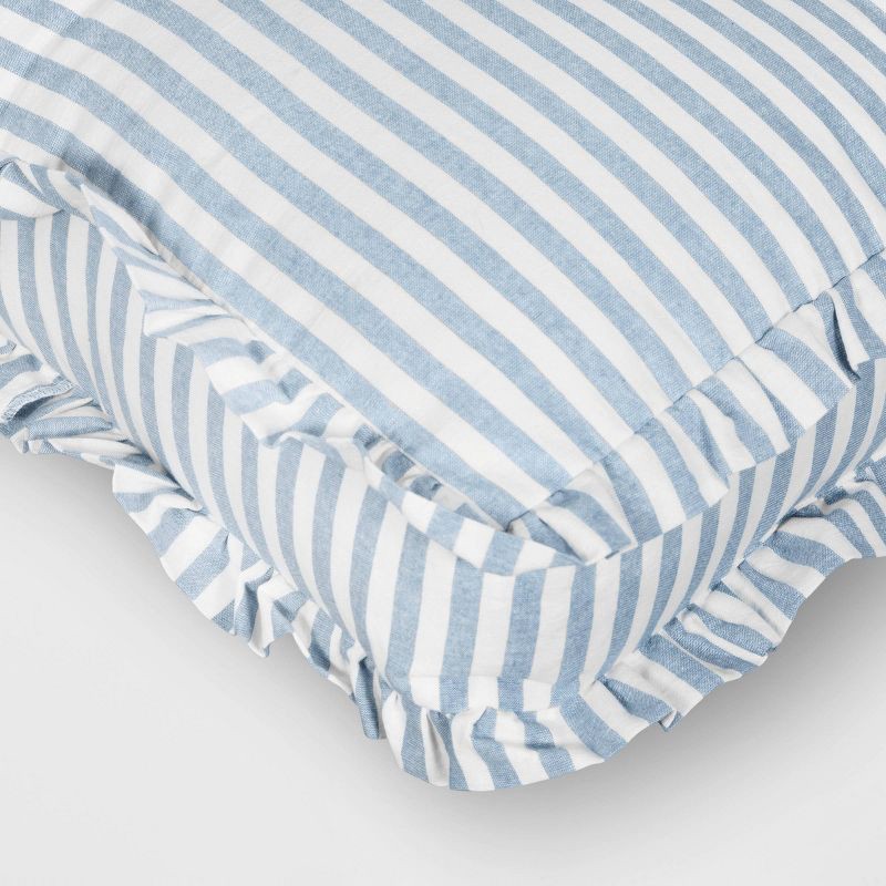 slide 4 of 4, Oversized Square Stripe Pillow with Ruffle Trim Blue/White - Threshold™, 1 ct