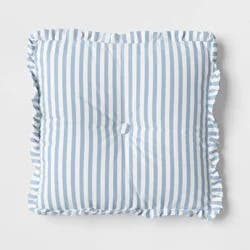 Oversized Square Stripe Pillow with Ruffle Trim Blue/White - Threshold™