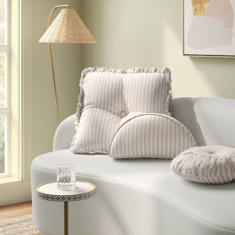 slide 2 of 4, Oversized Square Stripe Pillow with Ruffle Trim Natural/White - Threshold™, 1 ct
