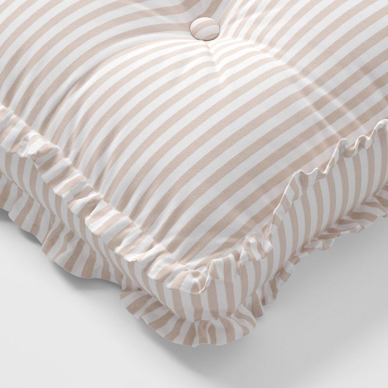 slide 4 of 4, Oversized Square Stripe Pillow with Ruffle Trim Natural/White - Threshold™, 1 ct