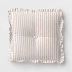 Oversized Square Stripe Pillow with Ruffle Trim Natural/White - Threshold™