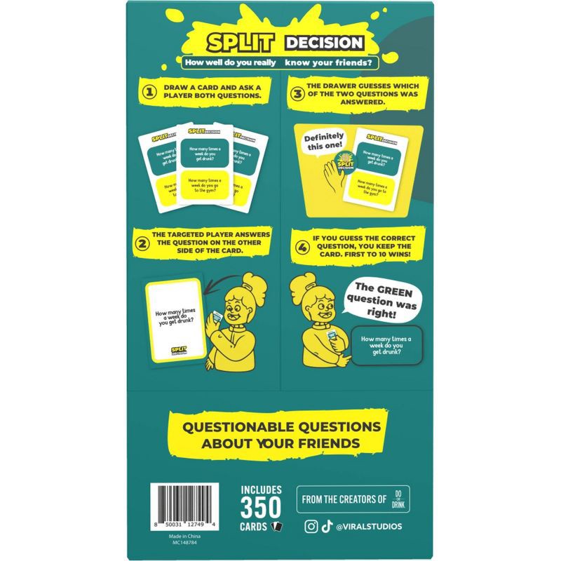 slide 2 of 7, Viral Studios Split Decision Board Game: Emotional Development, Party Game for 3+ Players, Includes Cards, 30+ Minutes Play, 1 ct