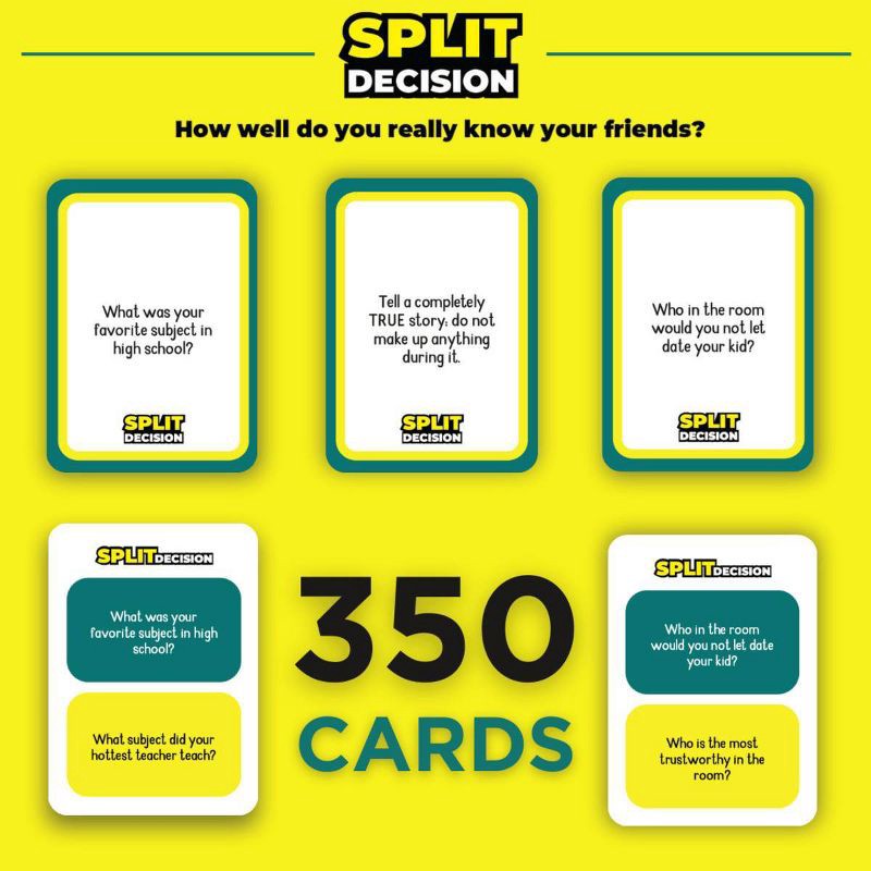 slide 5 of 7, Viral Studios Split Decision Board Game: Emotional Development, Party Game for 3+ Players, Includes Cards, 30+ Minutes Play, 1 ct
