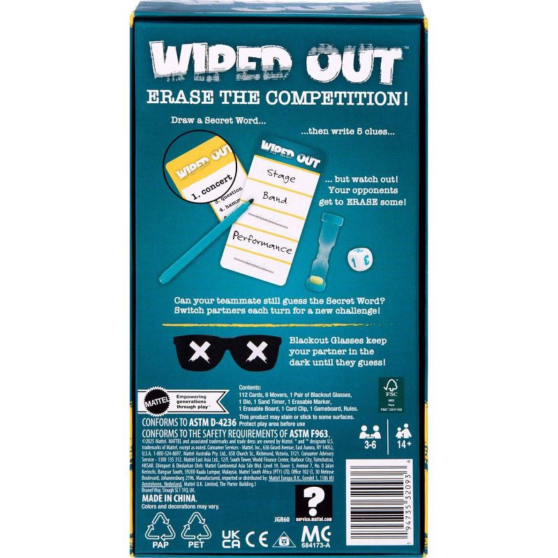 slide 7 of 8, Mattel Wiped Out Party Game, Guessing Game for Families, Teens, Adults with Erasable Clues and Blackout Glasses for 3-6 Players, 1 ct