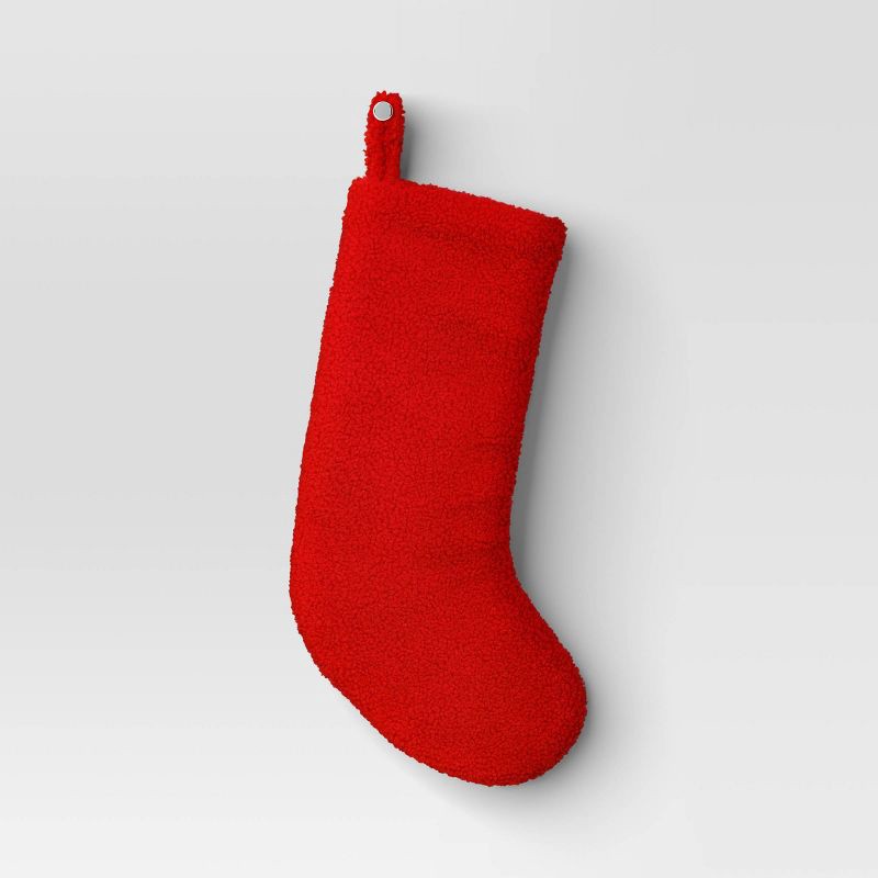 slide 1 of 3, 20" Christmas Faux Shearling Stocking Red - Wondershop™, 1 ct