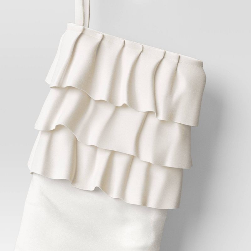 slide 3 of 3, 20" Christmas Velvet Stocking with Ruffles White - Wondershop™, 1 ct