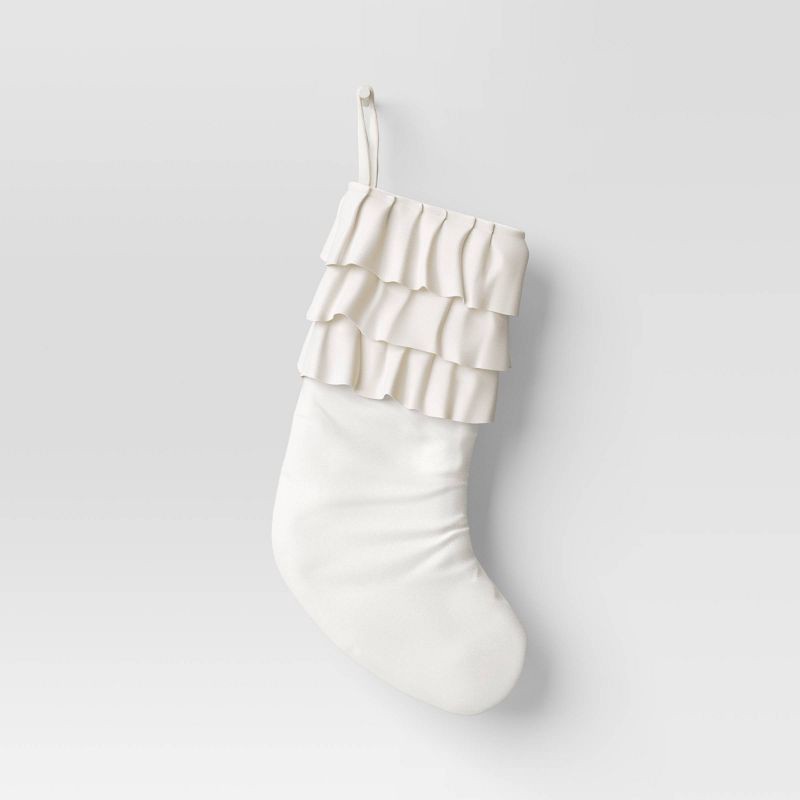 slide 1 of 3, 20" Christmas Velvet Stocking with Ruffles White - Wondershop™, 1 ct