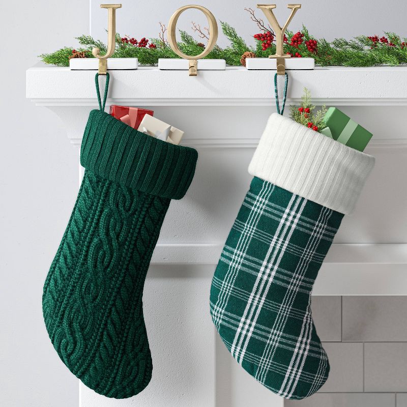 slide 2 of 3, 20" Cable Knit Christmas Stocking Emerald Green - Wondershop™, 1 ct