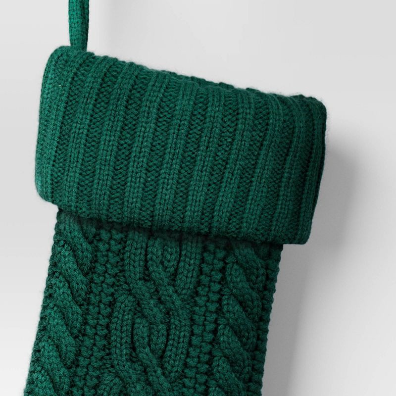 slide 3 of 3, 20" Cable Knit Christmas Stocking Emerald Green - Wondershop™, 1 ct