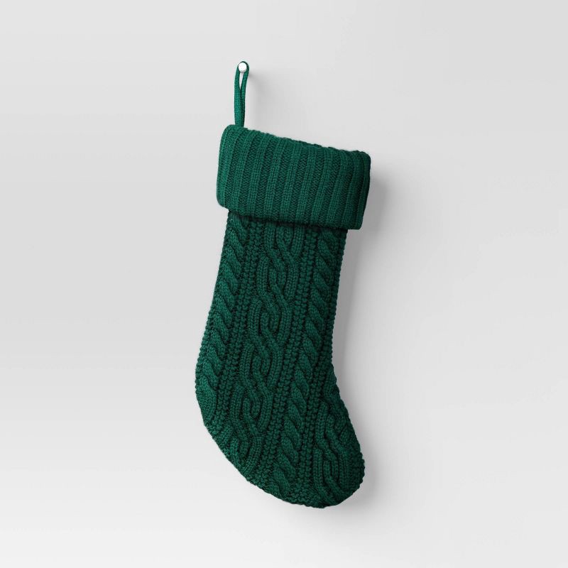 slide 1 of 3, 20" Cable Knit Christmas Stocking Emerald Green - Wondershop™, 1 ct