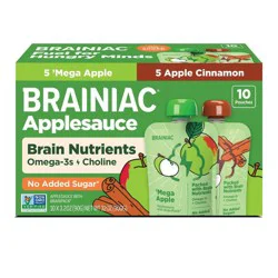 Brainiac Kids Brainiac Applesauce Pouches, Mega Apple & Apple Cinnamon Variety Pack- 10ct/3.2 oz pouch