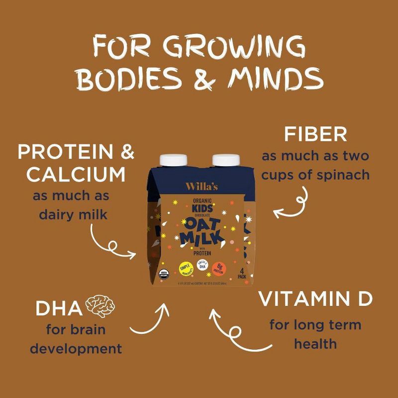slide 2 of 10, Willa's Organic Kids' Chocolate Oat Milk - 4pk/8 fl oz, 4 ct, 8 fl oz