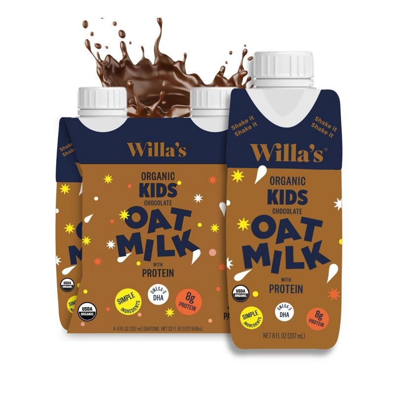 slide 1 of 10, Willa's Organic Kids' Chocolate Oat Milk - 4pk/8 fl oz, 4 ct, 8 fl oz