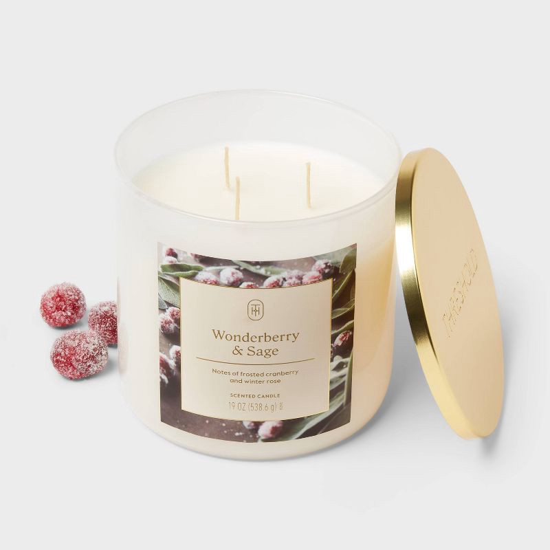 slide 3 of 3, 3 Wick Lidded Glass Wonder Berry and Sage Jar Candle 19oz - Threshold™, 19 oz