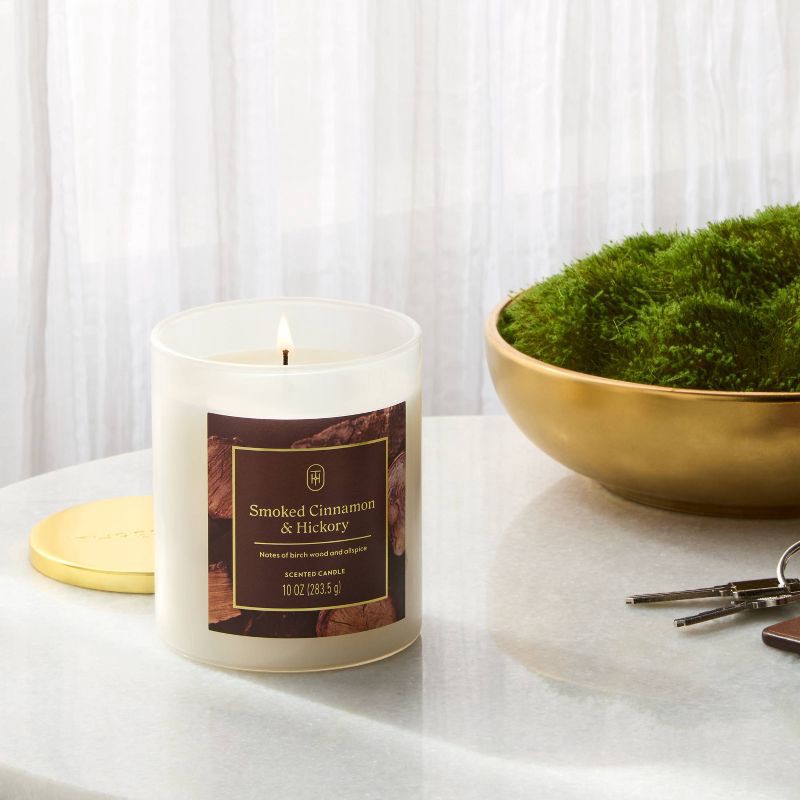 slide 2 of 3, Lidded Glass Smoked Cinnamon and Hickory Jar Candle 10oz - Threshold™, 10 oz