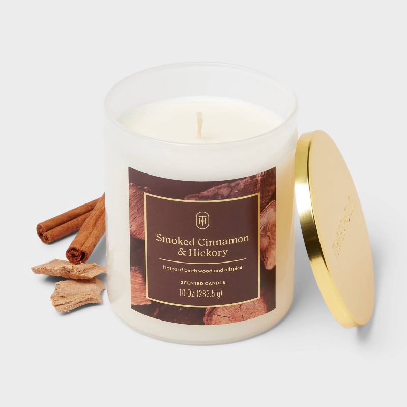 slide 3 of 3, Lidded Glass Smoked Cinnamon and Hickory Jar Candle 10oz - Threshold™, 10 oz
