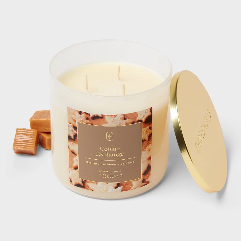 slide 3 of 3, 3 Wick Lidded Glass Cookie Exchange Jar Candle 19oz - Threshold™, 19 oz