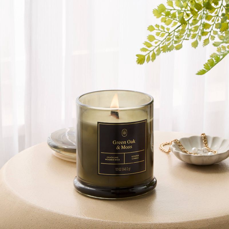 slide 2 of 3, Wooden Wick Green Oak and Moss Jar Candle 12oz - Threshold™, 12 oz