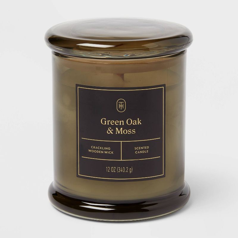 slide 1 of 3, Wooden Wick Green Oak and Moss Jar Candle 12oz - Threshold™, 12 oz