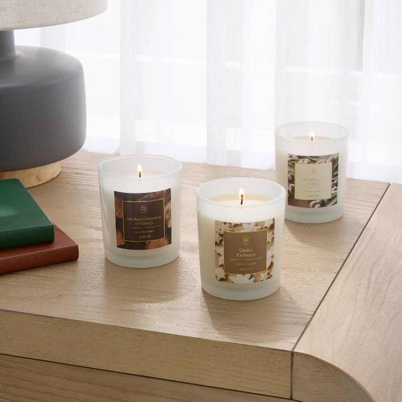slide 2 of 3, 3pk Candle Giftset Cookie Exchange Smoked Cinnamon and Hickory Wonderberry and Sage - Threshold™, 3 ct