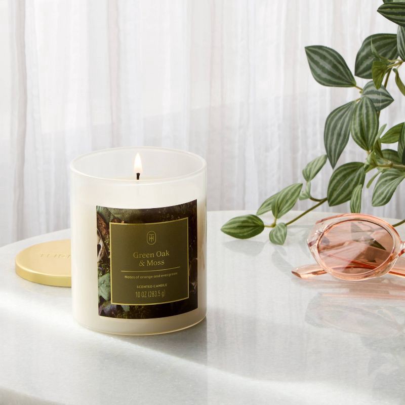 slide 2 of 3, Lidded Glass Green Oak and Moss Jar Candle 10oz - Threshold™, 10 oz