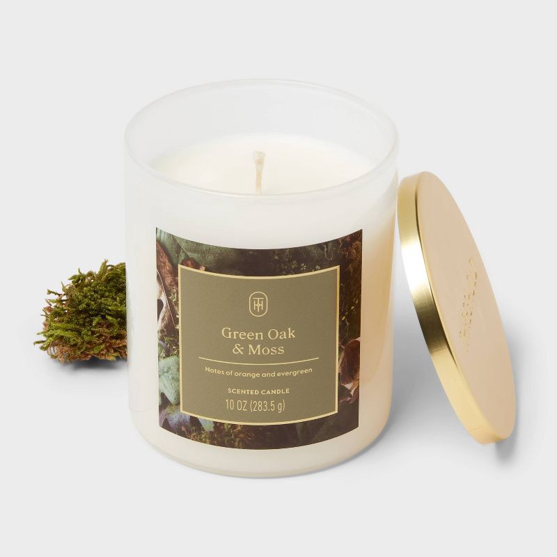 slide 3 of 3, Lidded Glass Green Oak and Moss Jar Candle 10oz - Threshold™, 10 oz