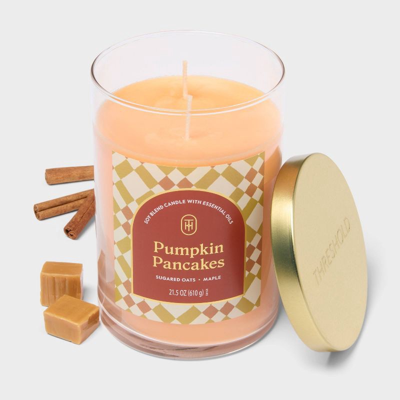 slide 3 of 3, 2 Wick 21.5oz Lidded Jar Candle Pumpkin Pancakes - Threshold™, 21.5 oz