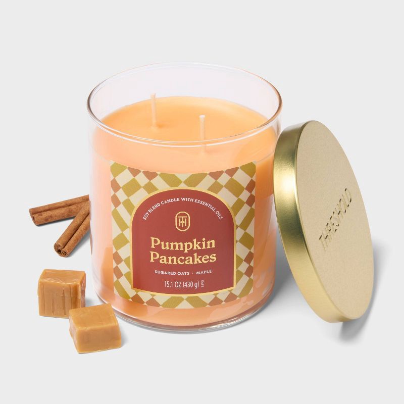 slide 3 of 3, 2 Wick 15.1oz Lidded Jar Candle Pumpkin Pancakes - Threshold™, 15.1 oz