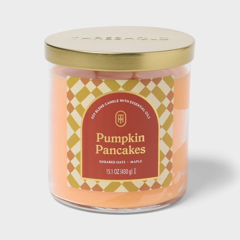 slide 1 of 3, 2 Wick 15.1oz Lidded Jar Candle Pumpkin Pancakes - Threshold™, 15.1 oz