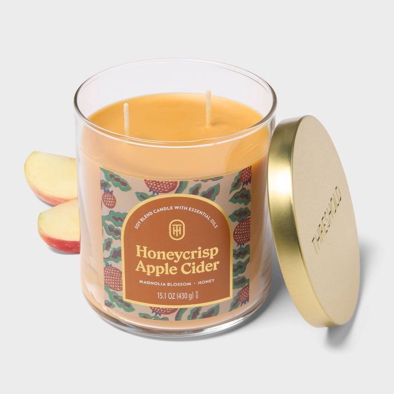 slide 3 of 3, 2 Wick 15.1oz Lidded Jar Candle Honeycrisp Apple Cider - Threshold™, 15.1 oz
