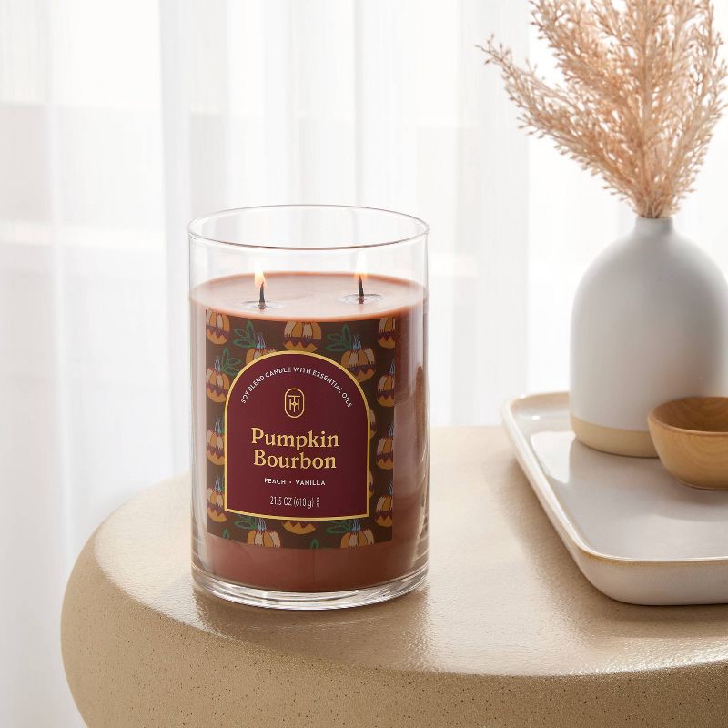 slide 2 of 3, 2 Wick 21.5oz Lidded Jar Candle Pumpkin Bourbon - Threshold™, 21.5 oz