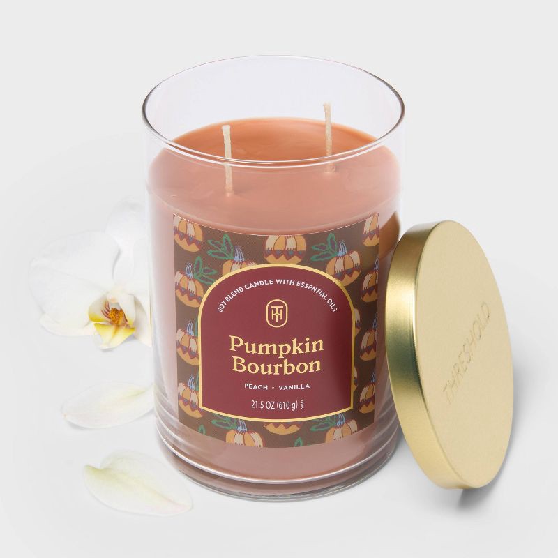 slide 3 of 3, 2 Wick 21.5oz Lidded Jar Candle Pumpkin Bourbon - Threshold™, 21.5 oz