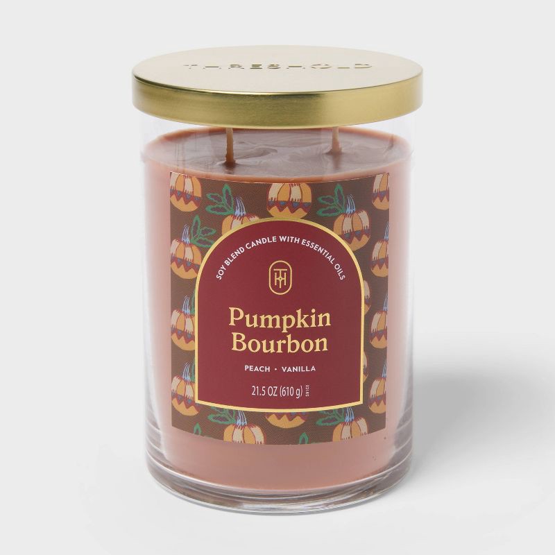 slide 1 of 3, 2 Wick 21.5oz Lidded Jar Candle Pumpkin Bourbon - Threshold™, 21.5 oz