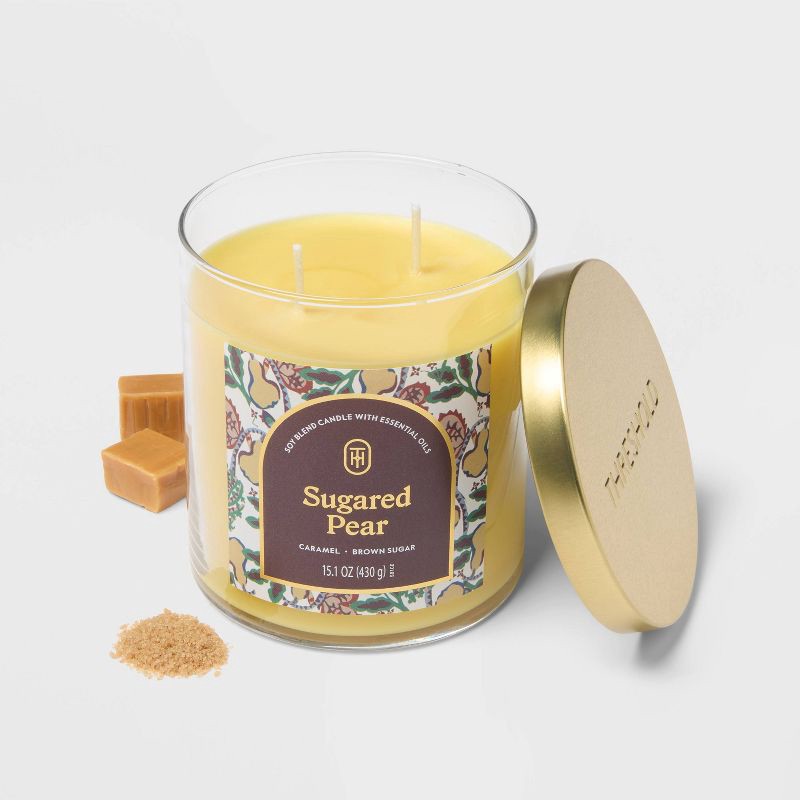 slide 3 of 3, 2 Wick 15.1oz Lidded Jar Candle Sugared Pear - Threshold™, 15.1 oz