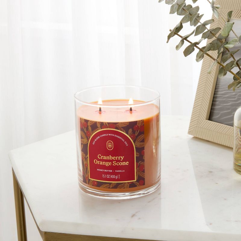 slide 2 of 3, 2 Wick 15.1oz Lidded Jar Candle Cranberry Orange Scone - Threshold™, 15.1 oz