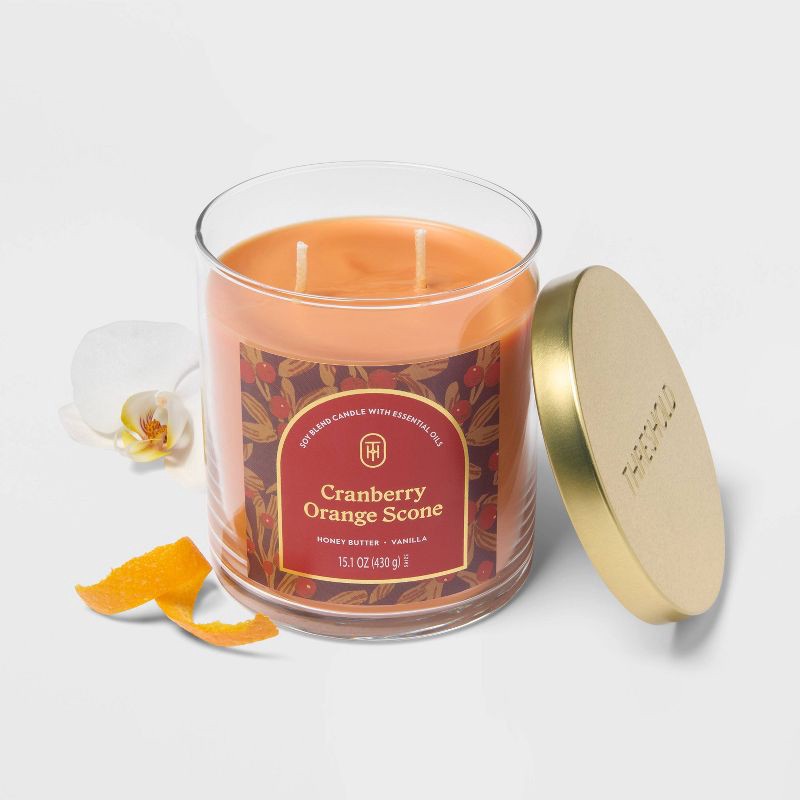 slide 3 of 3, 2 Wick 15.1oz Lidded Jar Candle Cranberry Orange Scone - Threshold™, 15.1 oz