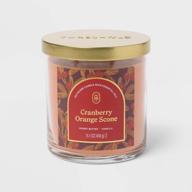 slide 1 of 3, 2 Wick 15.1oz Lidded Jar Candle Cranberry Orange Scone - Threshold™, 15.1 oz