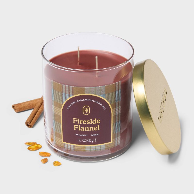 slide 3 of 3, 2 Wick 15.1oz Lidded Jar Candle Fireside Flannel - Threshold™, 15.1 oz
