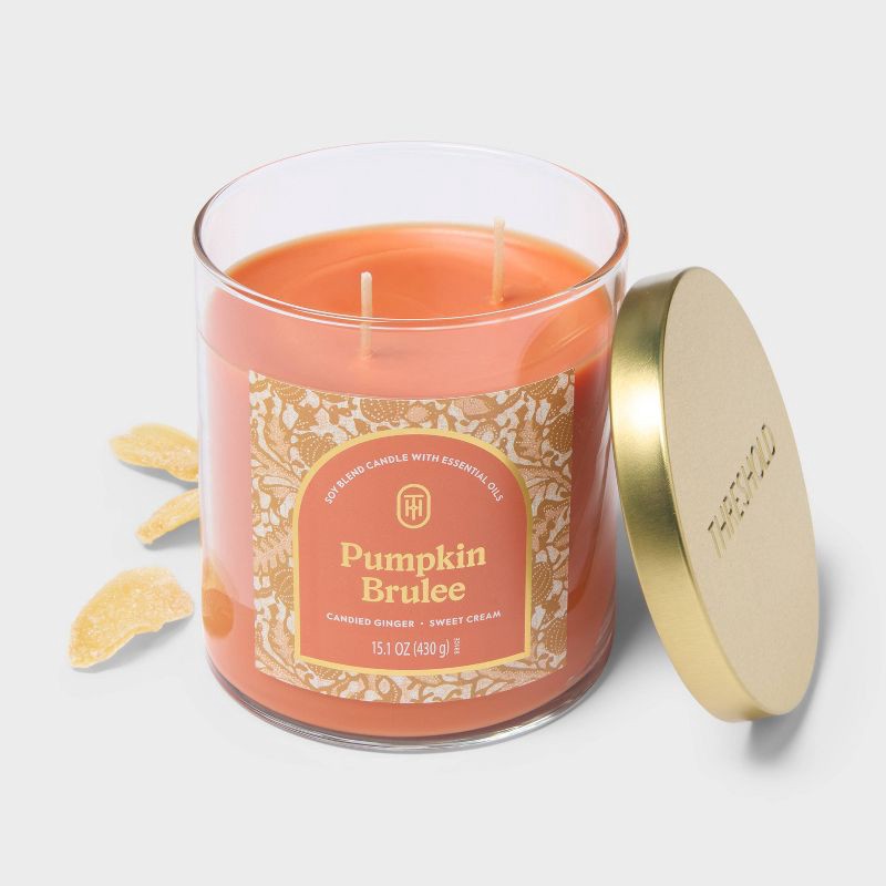 slide 3 of 3, 2 Wick 15.1oz Lidded Jar Candle Pumpkin Brulee - Threshold™, 15.1 oz