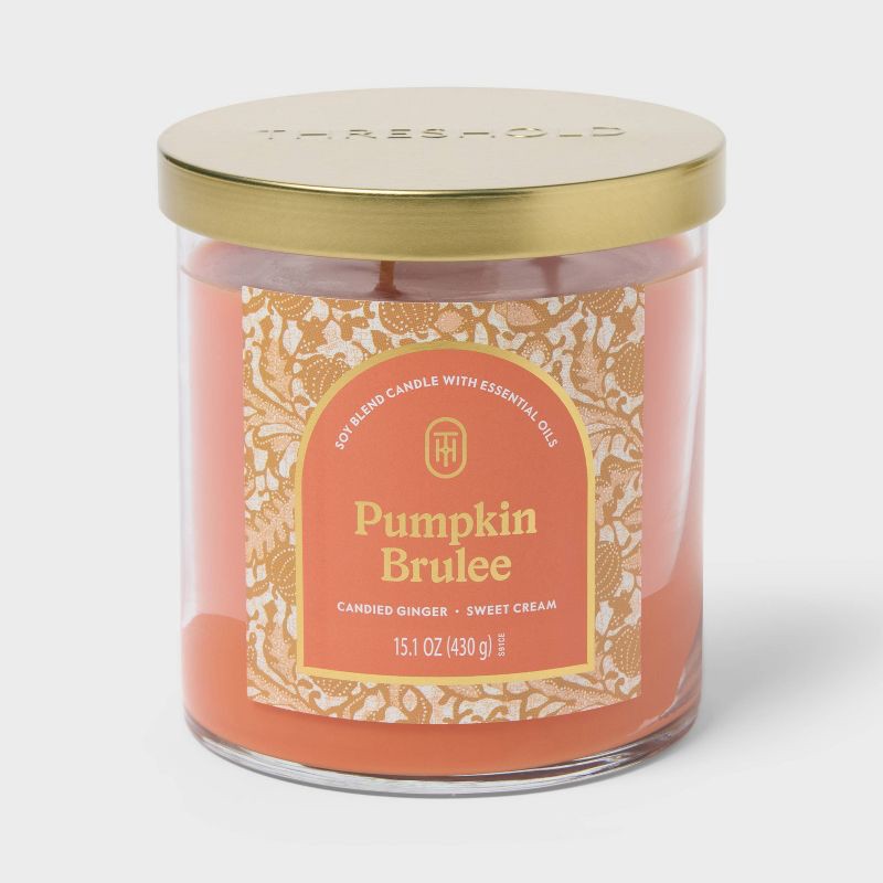 slide 1 of 3, 2 Wick 15.1oz Lidded Jar Candle Pumpkin Brulee - Threshold™, 15.1 oz