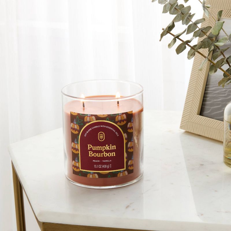 slide 2 of 3, 2 Wick 15.1oz Lidded Jar Candle Pumpkin Bourbon - Threshold™, 15.1 oz