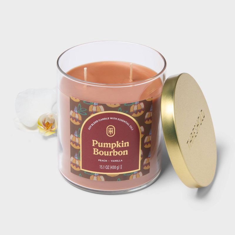 slide 3 of 3, 2 Wick 15.1oz Lidded Jar Candle Pumpkin Bourbon - Threshold™, 15.1 oz