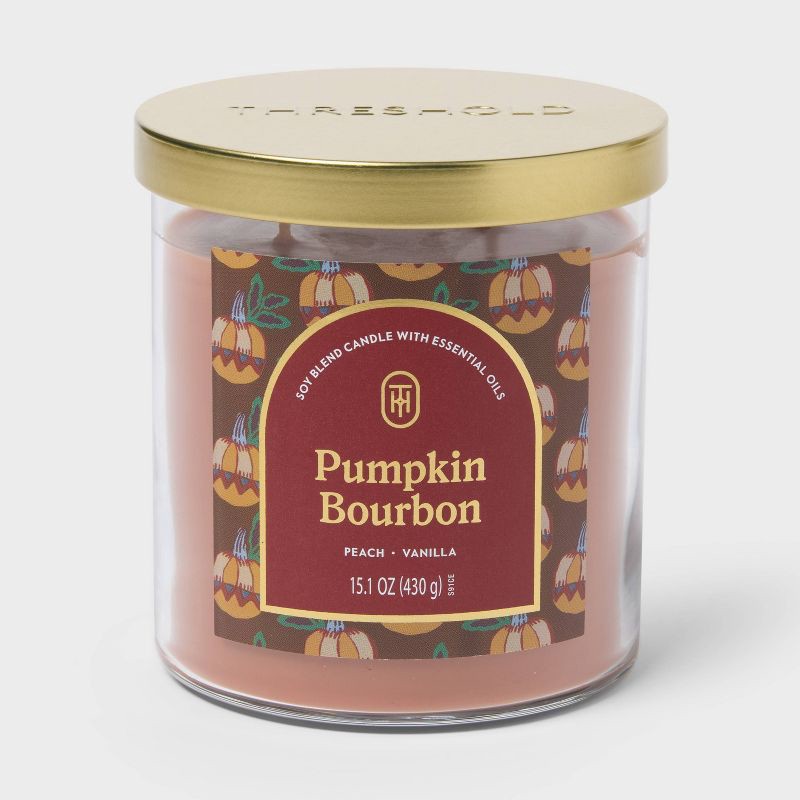slide 1 of 3, 2 Wick 15.1oz Lidded Jar Candle Pumpkin Bourbon - Threshold™, 15.1 oz