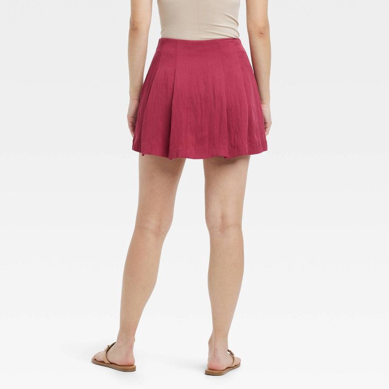 slide 2 of 4, Women's High-Rise Pleated Skort - A New Day™ Burgundy 16: Casual Twill Above-Knee Skirt with Side Zipper, 1 ct