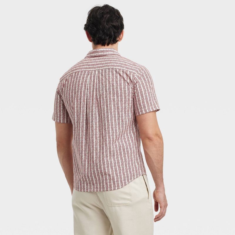 slide 2 of 3, Men's Short Sleeve Poplin Shirt - Goodfellow & Co™ Red XL: Cotton-Spandex Blend, Midweight, Standard Fit, Front Pocket, Stripe Pattern, 1 ct